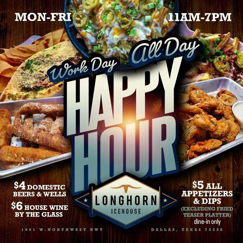 all day happy hour specials dallas sports bar longhorn icehouse